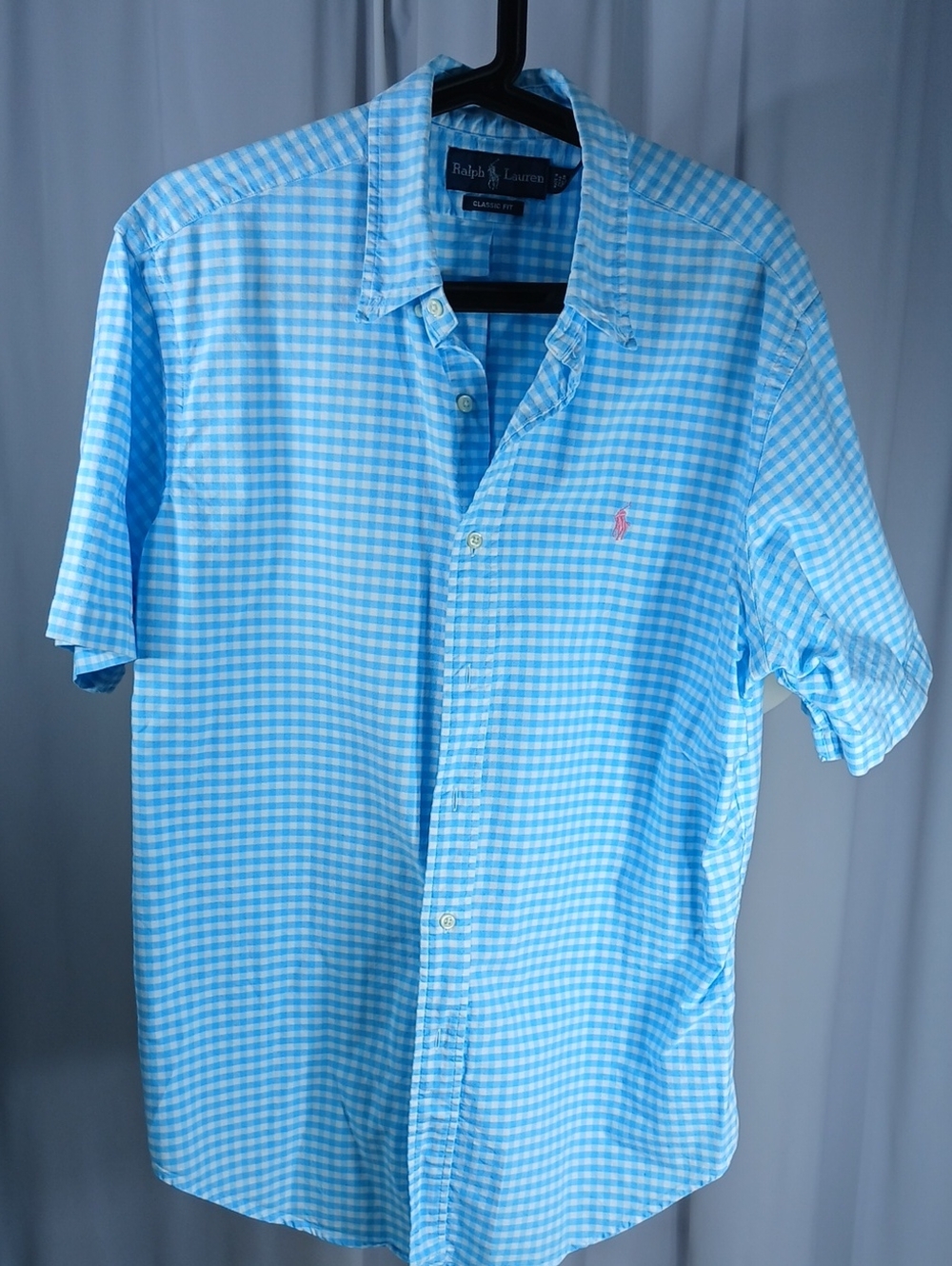 Ralph Lauren Blue Gingham Short-Sleeve Button-Down Shirt